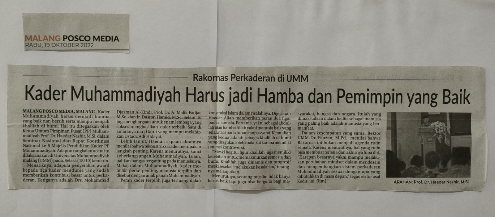 Kader Muhammadiyah Harus Jadi Hamba Dan Pemimpin Yang Baik Malang